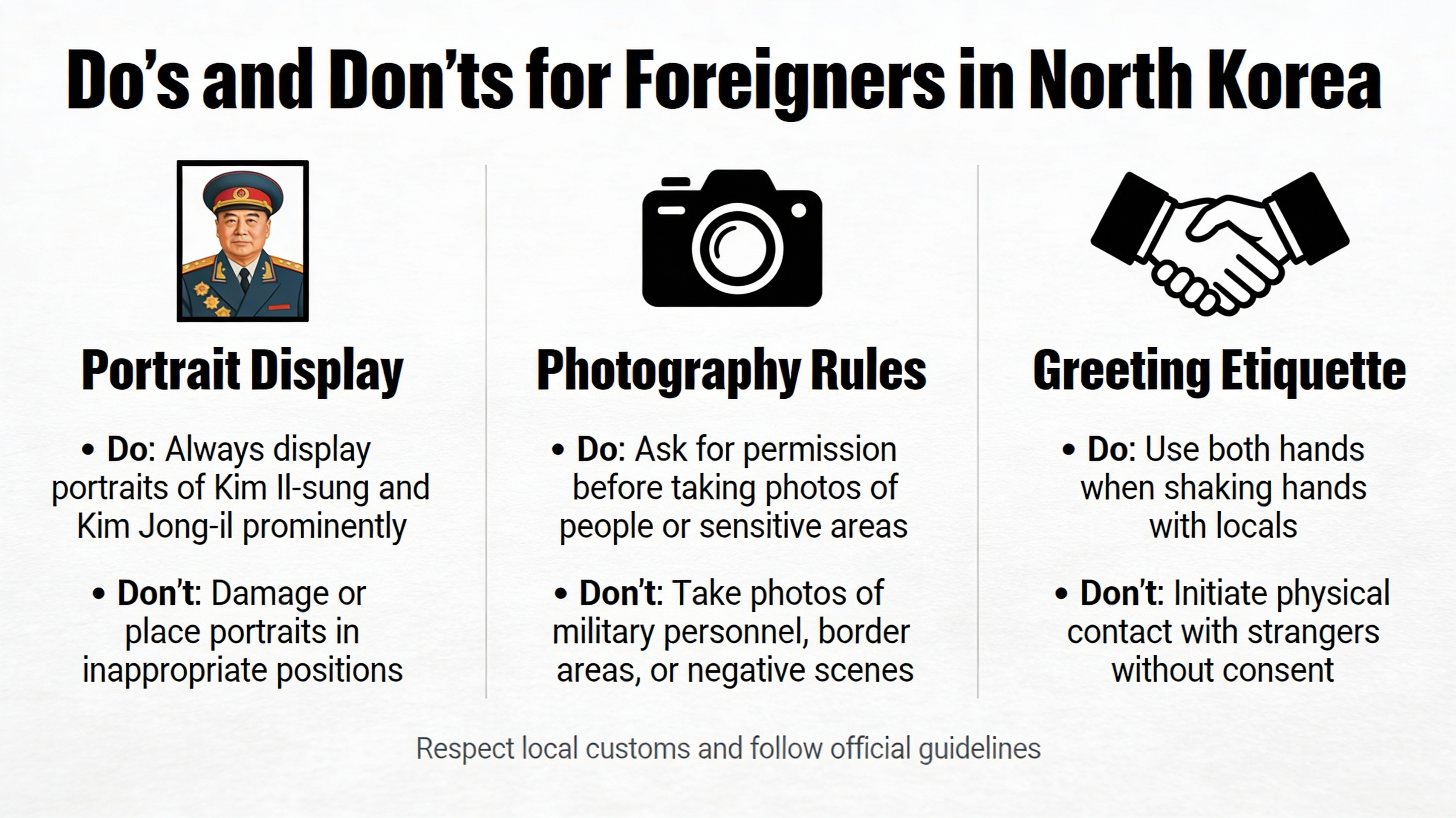 Infographic of cultural etiquette guidelines for foreigners in North Korea