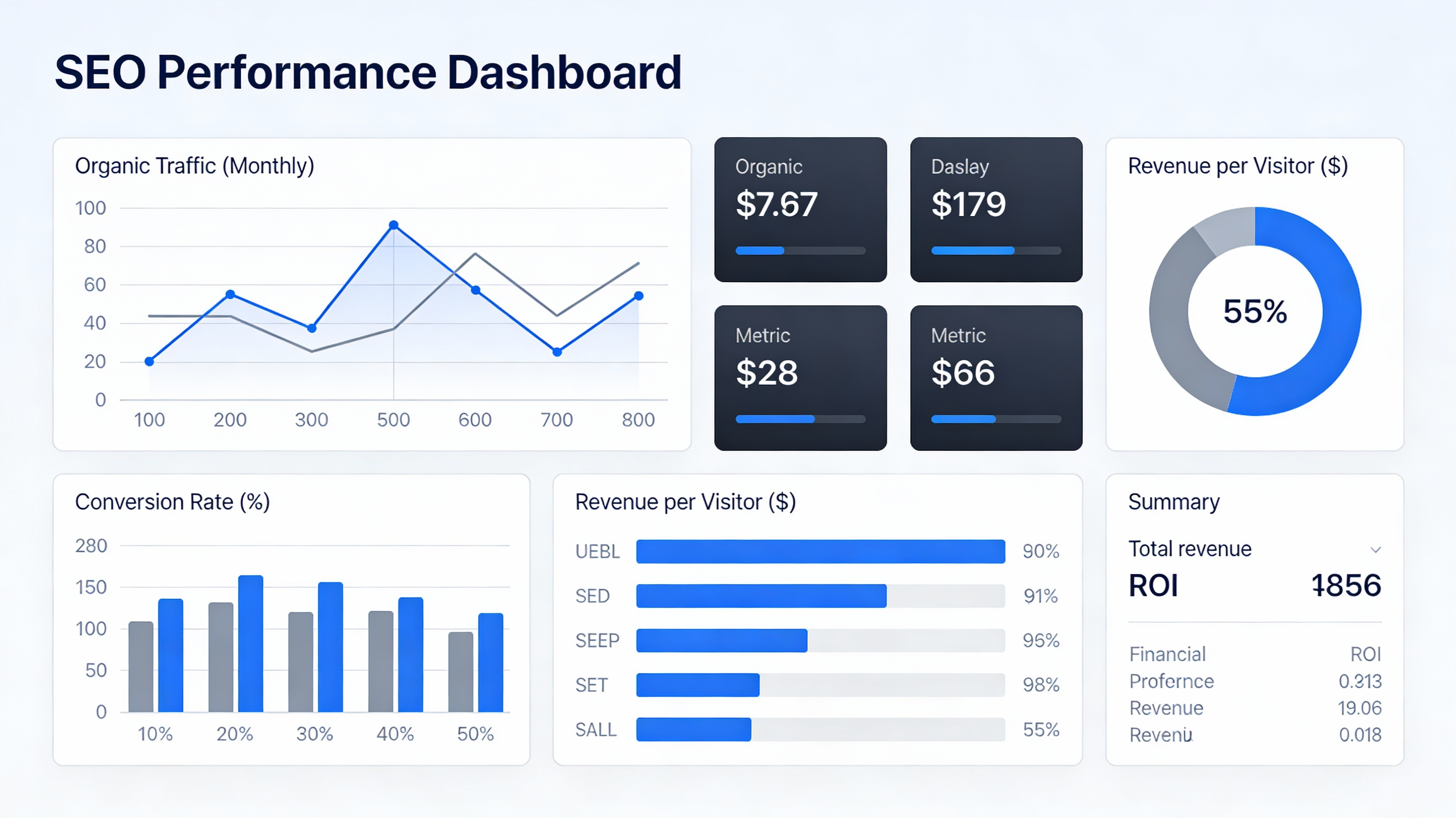 Dashboard visual of SEO performance metrics for CFOs