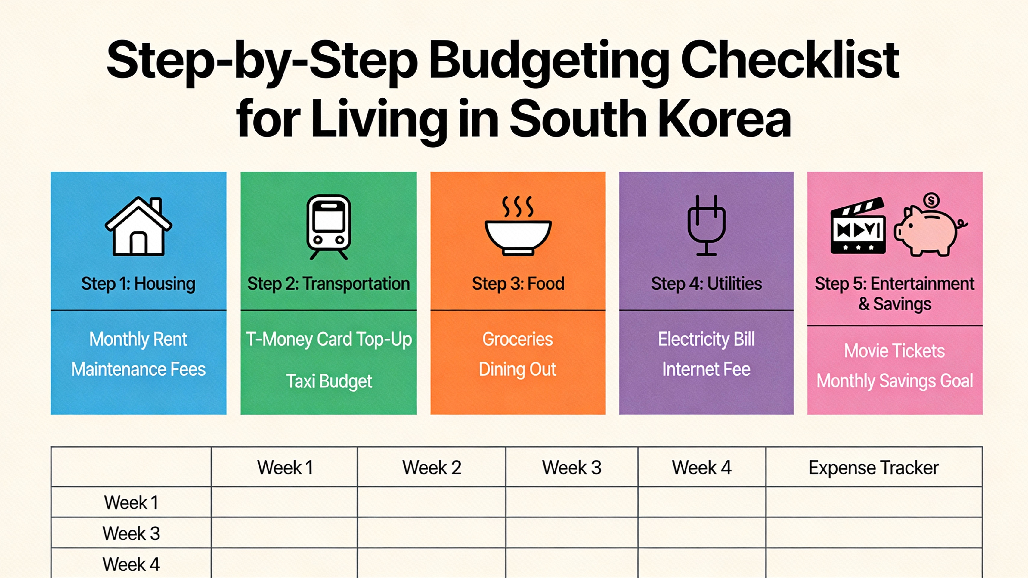 Budgeting checklist infographic for South Korea